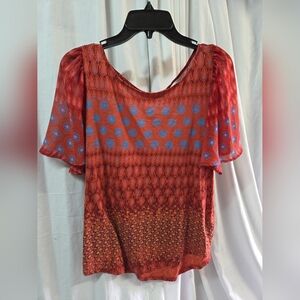 Lucky Brand Red and Blue Floral Blouse